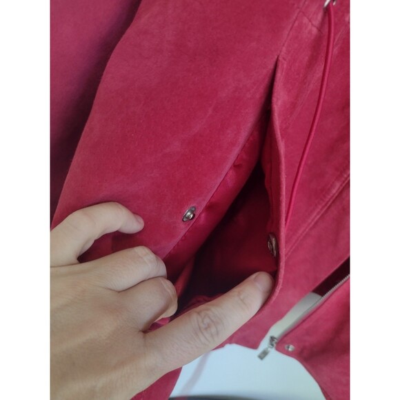 Red Suede Washable Full Zip Poncho / Cape W Pockets Drawstring & Hood One Size - Picture 9 of 15